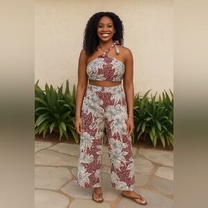 Rachel Zoe Palm Halter Top & Palazzo Pants 2 Piece Set – Size L